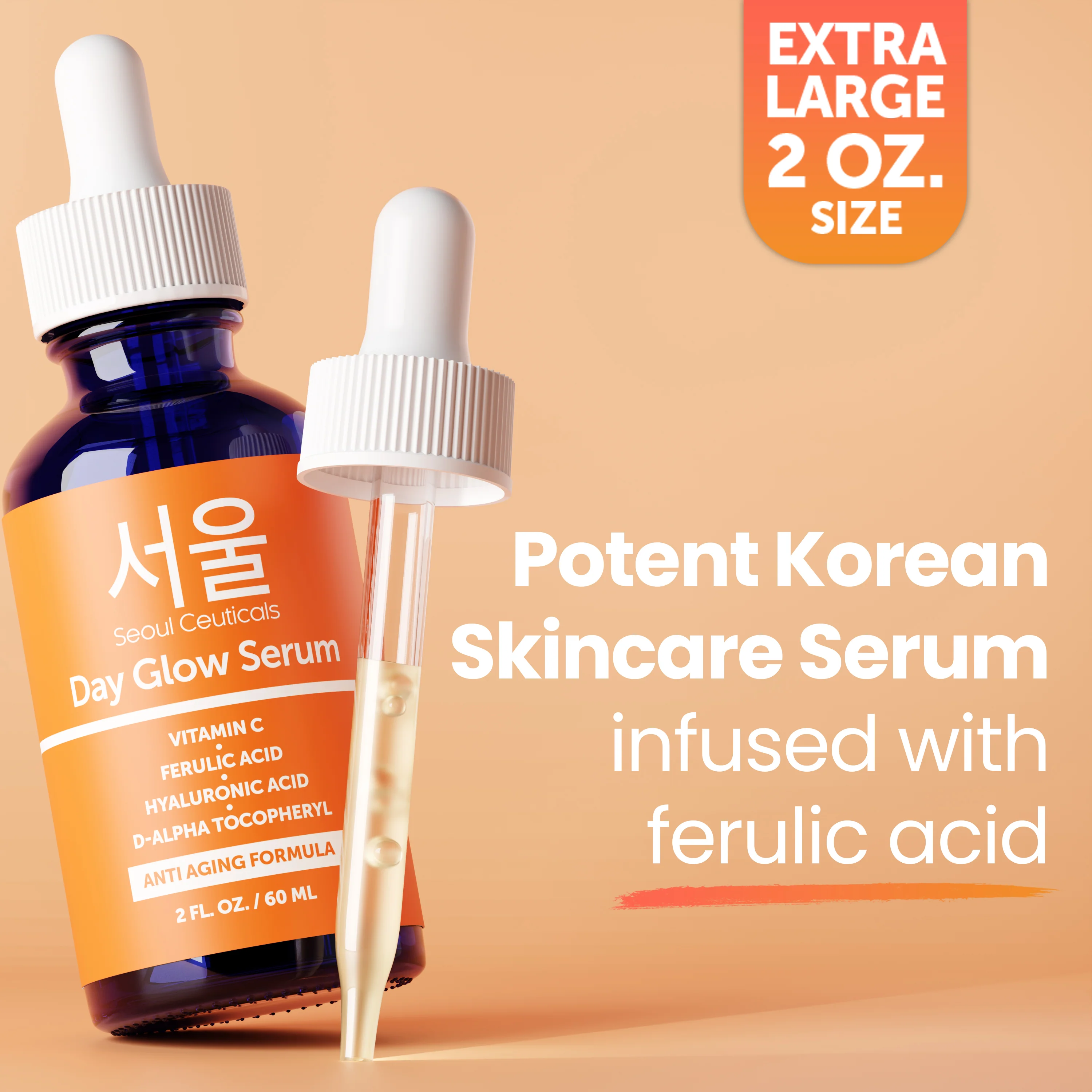 Large 2oz Korean 20% Vitamin C Hyaluronic Acid Serum + CE Ferulic Acid - Image 8